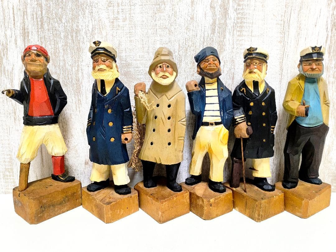 マドロス人形 ヴィンテージ 木彫り 6体セット 27cm NANCO 木彫り人形