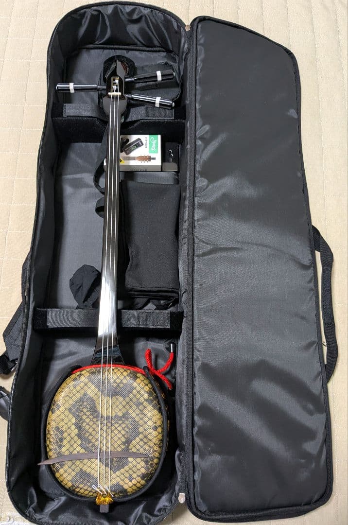 【送料無料】沖縄三線 ヘビ柄 3弦 ケース、付属品、テキスト2冊付き