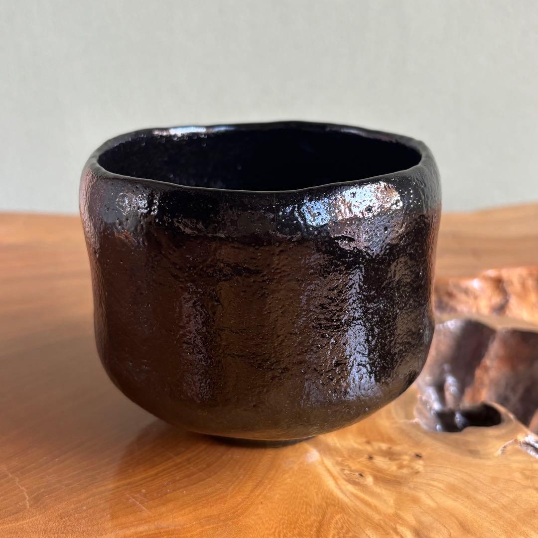 松楽造　黒楽天茶碗 前大徳 楽焼 福本積應　抹茶碗　茶道具　共箱(86Ca)