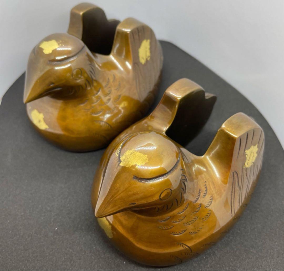 つばめがえし　一対　おしどり　銅　骨董品