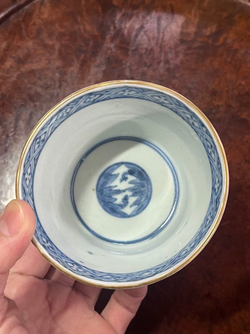 蕎麦猪口　そばちょこ　色絵　草花　あざみ　無傷完品　大振り　そば猪口　古伊万里