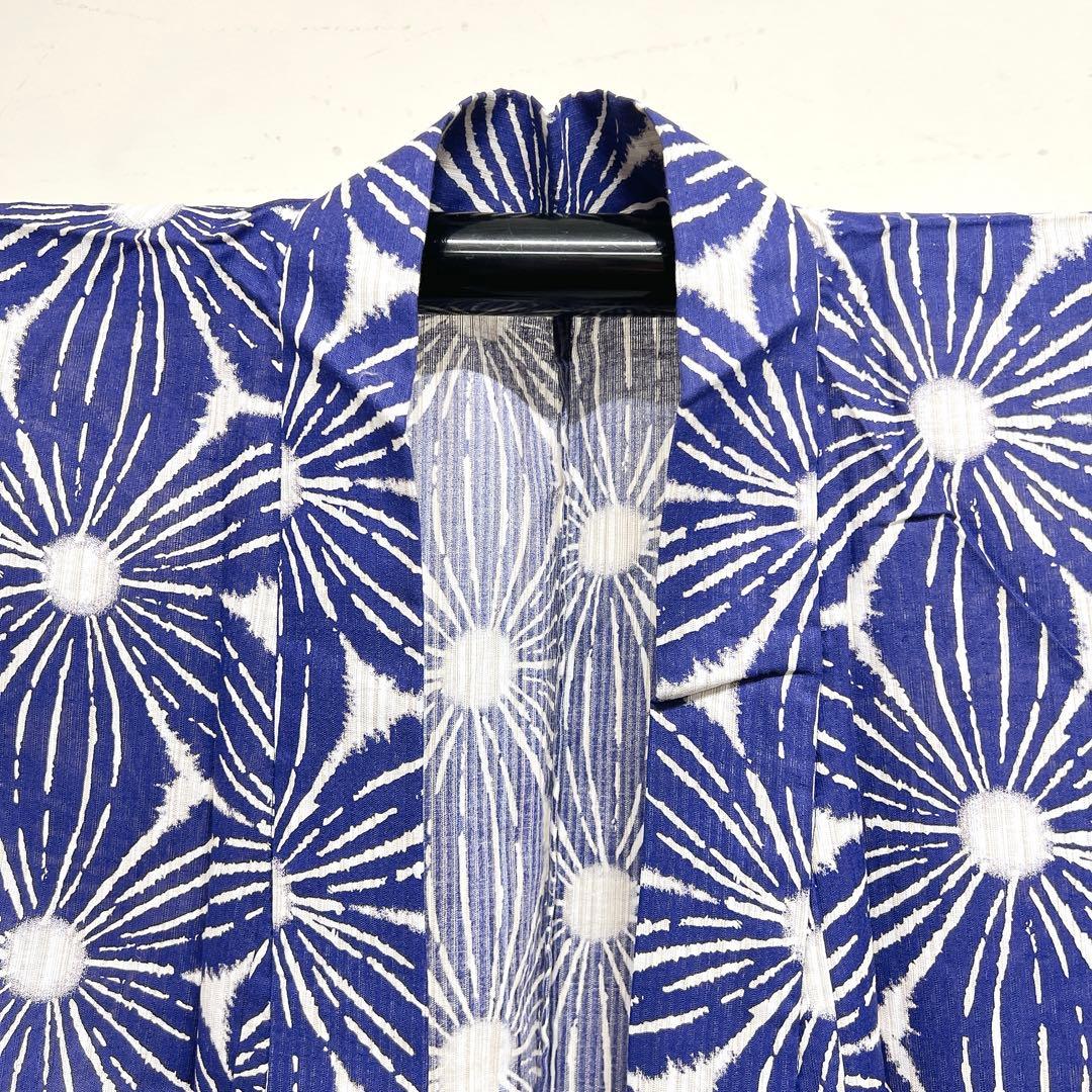 浴衣　綿麻　麻の葉模様　着物　008k