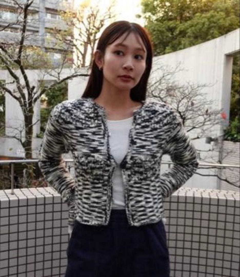 美品 quui marble knit cardigan ブラック キューイ