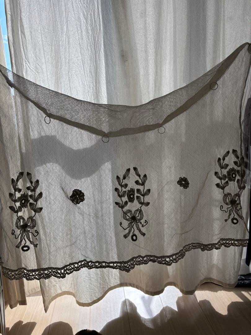 フランスアンティーク レース カフェカーテン リング付き