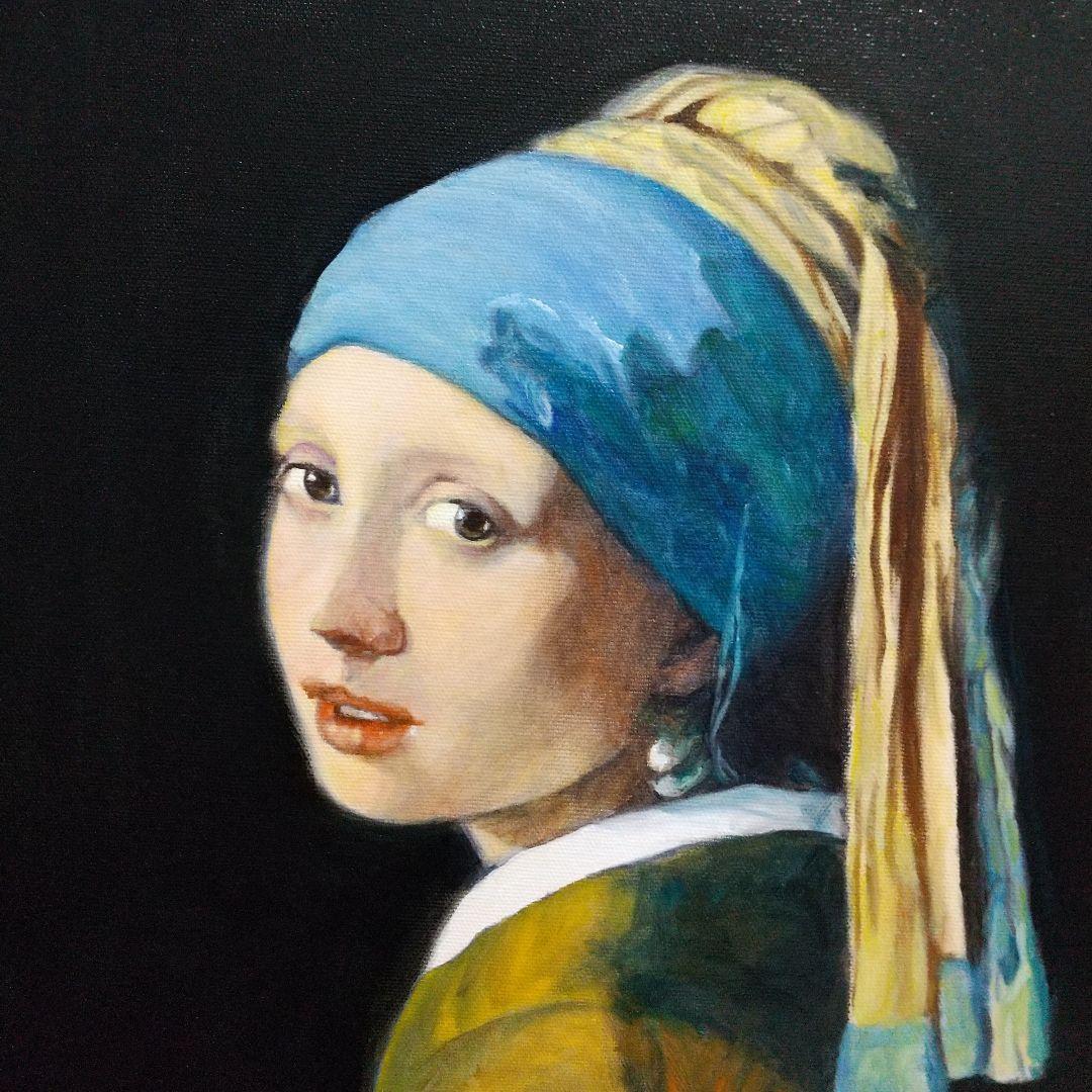 油絵 模写 フェルメール 真珠の耳飾りの少女 8号 F8 額縁つき