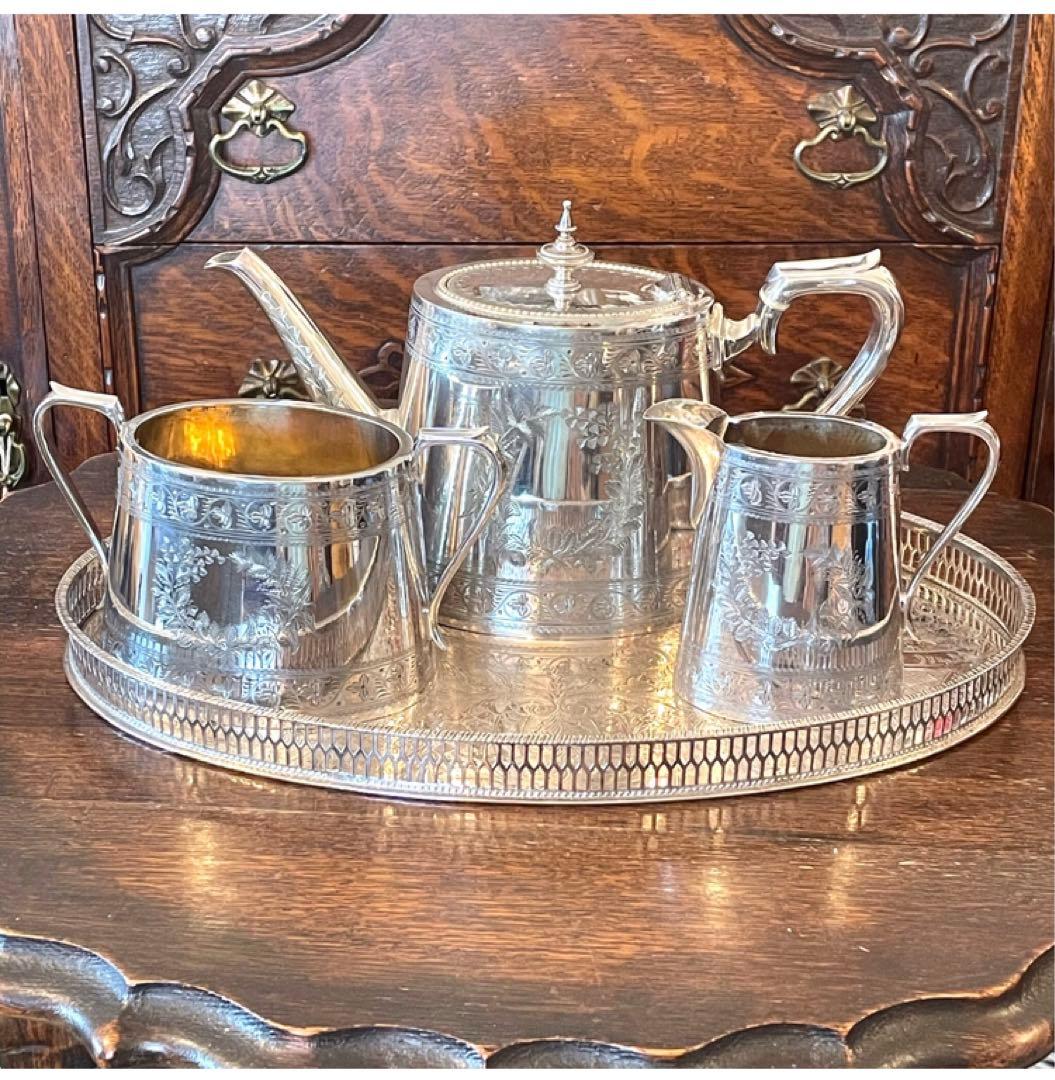 英国　イギリス　アンティーク　ティーセット　シルバープレート　純銀P 銀製品