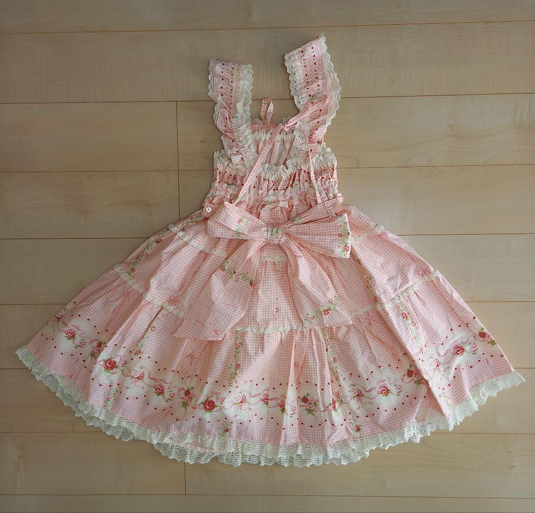 BABY ギンガムローズリボンjsk　カチュset