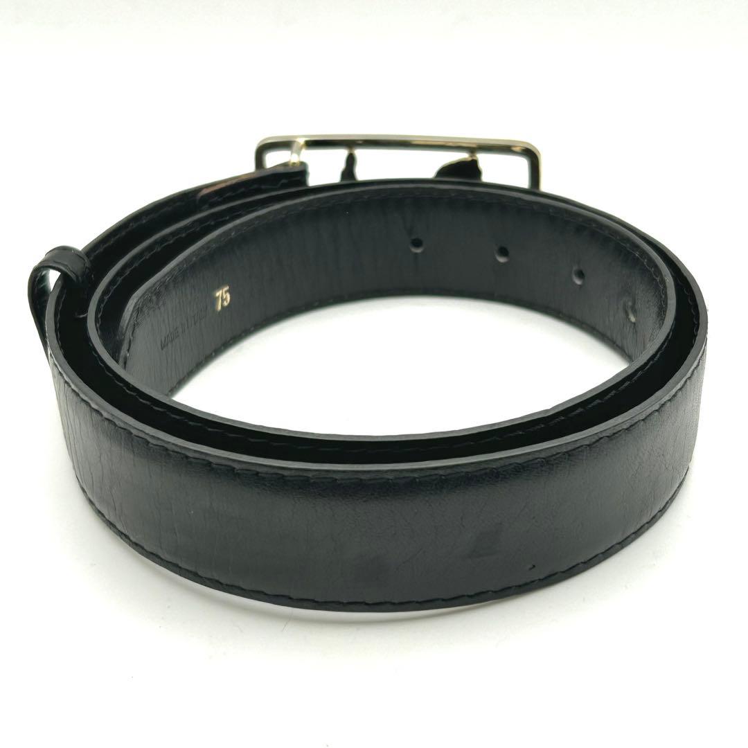 【美品】CELINE 馬車ロゴ バックル ベルト ブラック レザー レディース