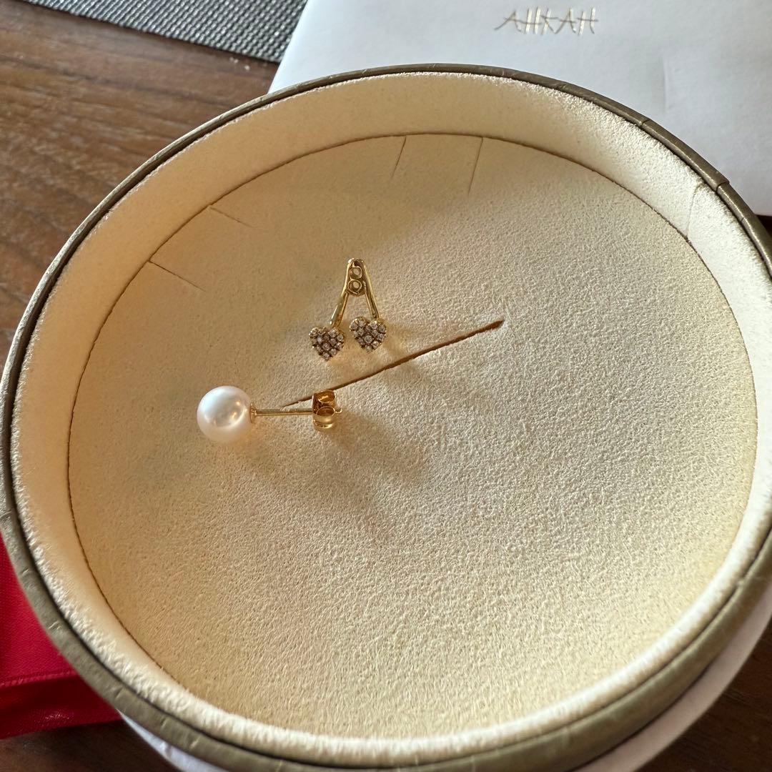 アーカー 18K/ダイヤ/アコヤパール ハートパヴェデュオパール ピアス