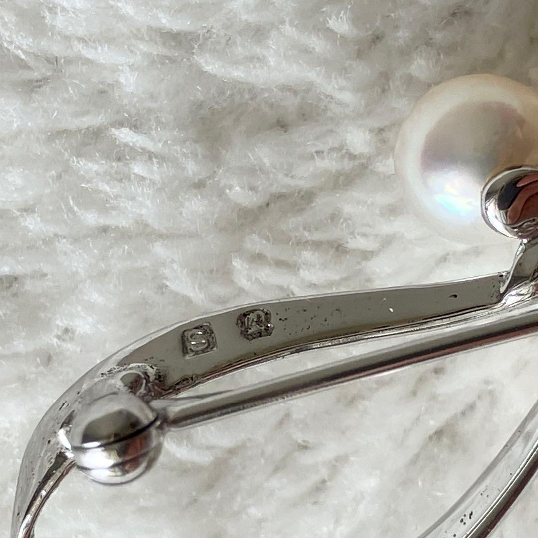 ★美品★ミキモト　パールブローチ　リボン　タイ　5粒　シルバー　あこや真珠