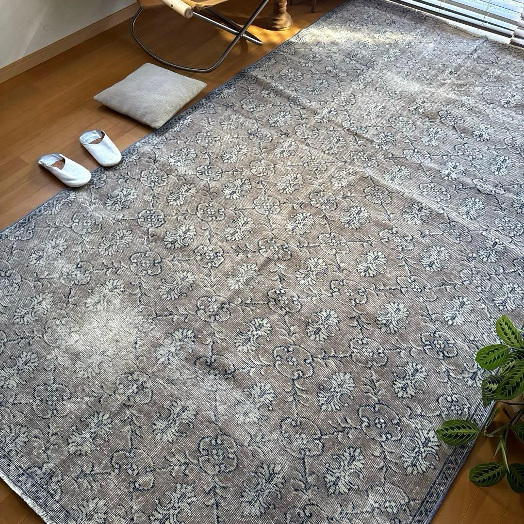 超大判162×282レアボタニカル紋章 グレージュ　トルコヴィンテージラグ