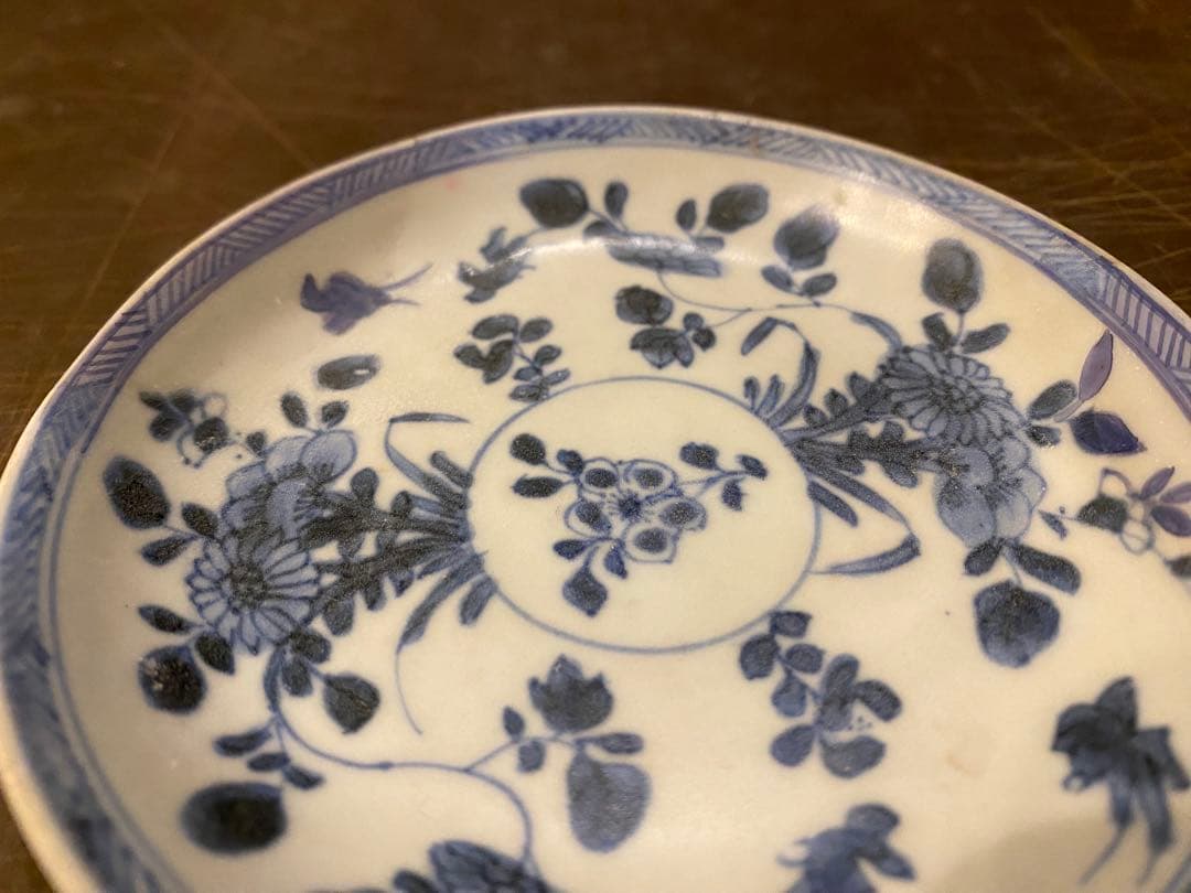 景徳鎮窯　染付絵皿　鑑賞台付 ・沈船品　ヴィンテージ　レア ・台湾茶器