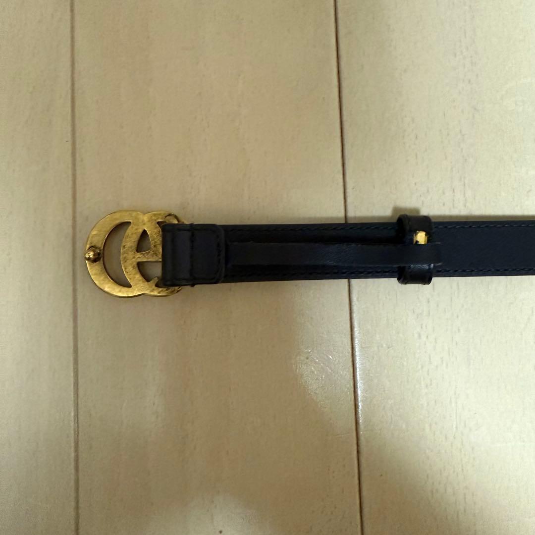 黒レザー グッチ　GG ロゴ ベルト