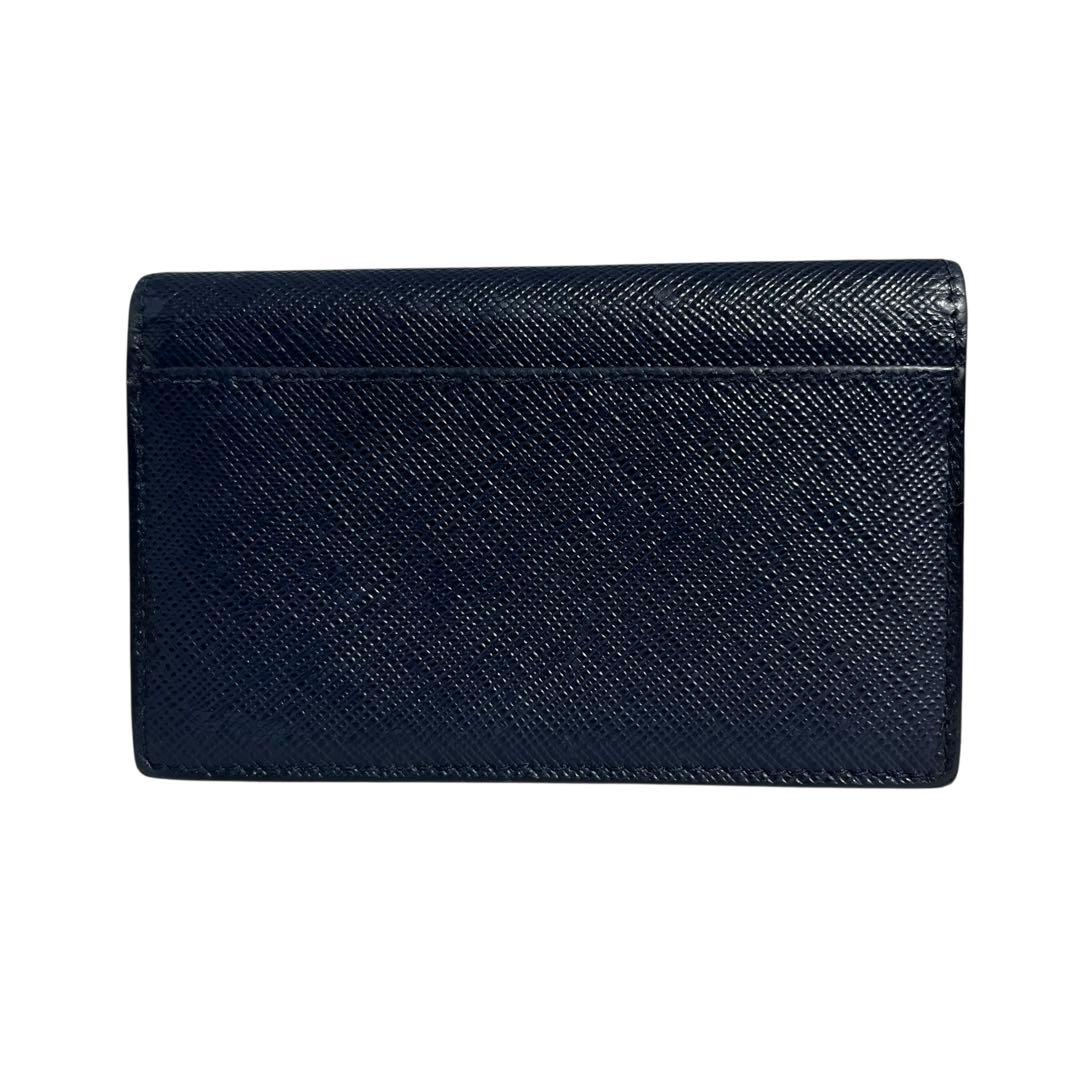 希少✨プラダ カードケース 名刺入れ サフィアーノレザー ロゴ金具 ネイビー