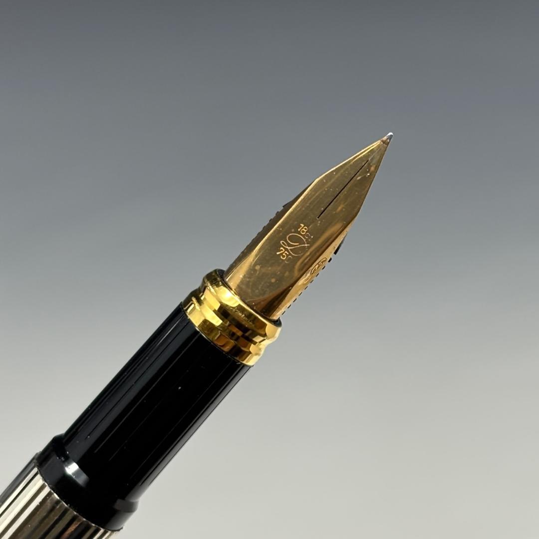 状態良【デュポン/S.T.Dupont本物】万年筆/シルバー/ペン先K18