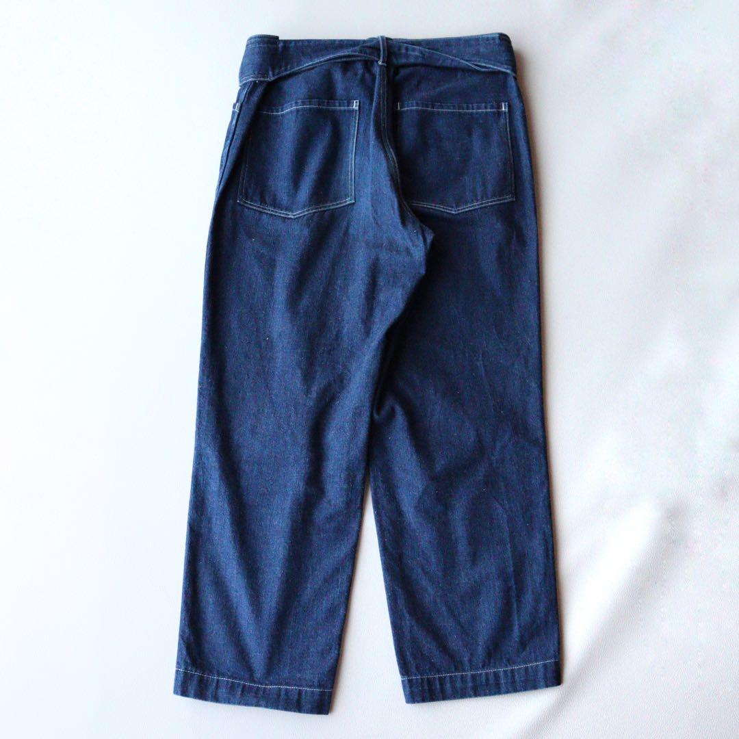 5298【美品】COMOLI　ベルテッドデニム ワイドパンツ　インディゴ　XS