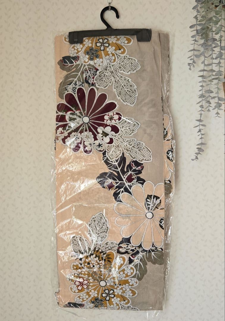 新品　utatane　浴衣　帯　下駄セット　変わり織り浴衣　ベージュ　花柄　菊