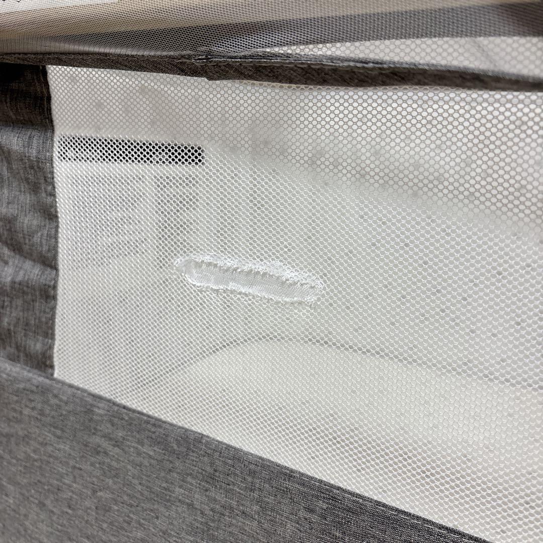 HZDMJ ベビーベッド グレー 蚊帳付 キャスター 固定ベルト付