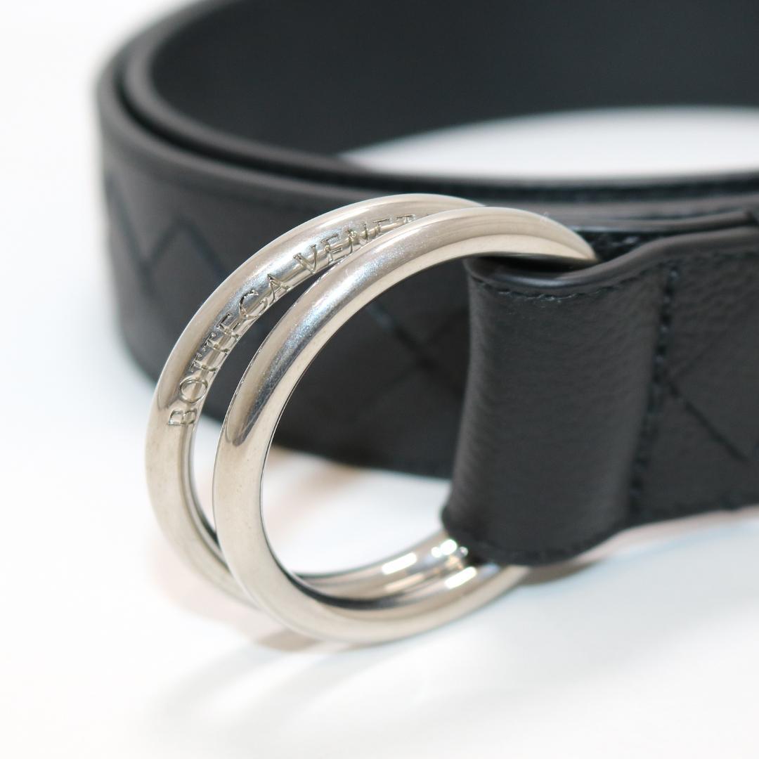 【未使用級】ボッテガヴェネタ レザー シボ革 Dリング ベルト 黒 ダブルリング