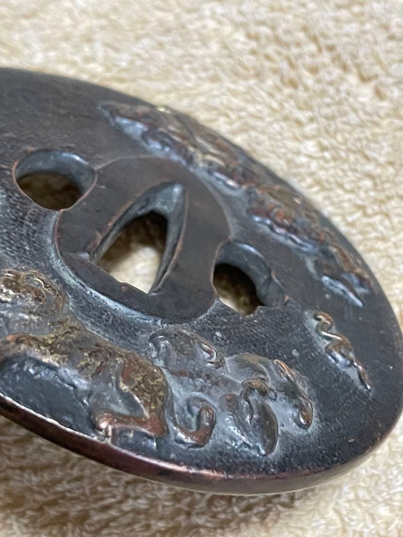 ■江戸後期金工師在銘赤銅鍔■明治期■鍔■日本刀　武具　刀装具　古美術　武士　縁起