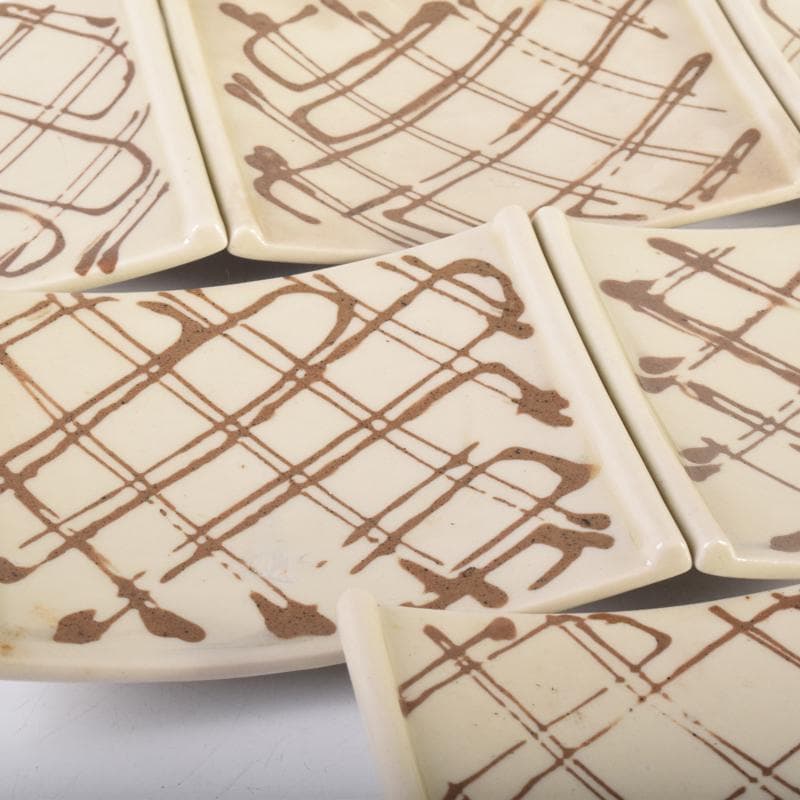 織部焼　四方皿　銘々皿　六客　在銘　共箱　C　6961