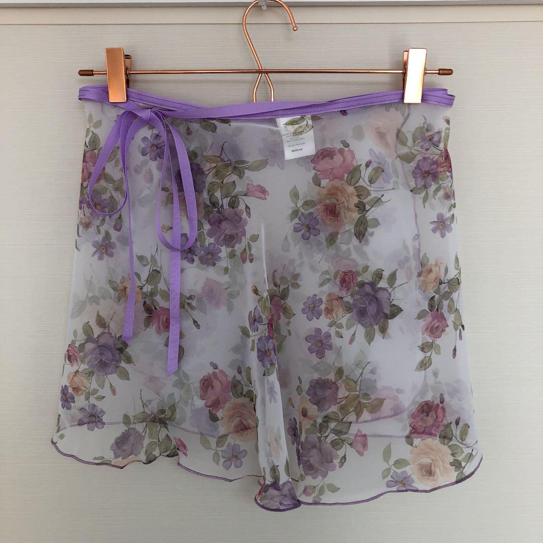 ♦︎未使用 タグ付き♦︎ バレエ 花柄巻きスカート パープル ホワイト