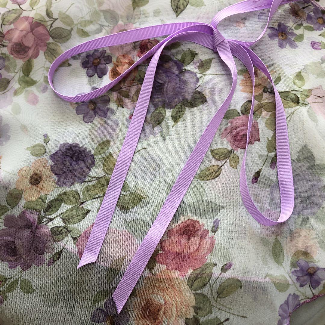 ♦︎未使用 タグ付き♦︎ バレエ 花柄巻きスカート パープル ホワイト