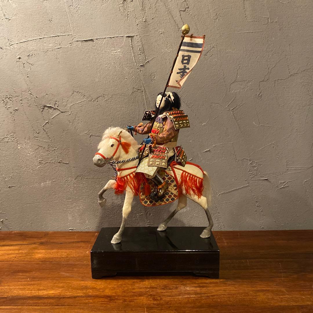 昭和初期 竹製 馬乗桃太郎 人形 共箱付き 骨董品 コレクション 川井一男