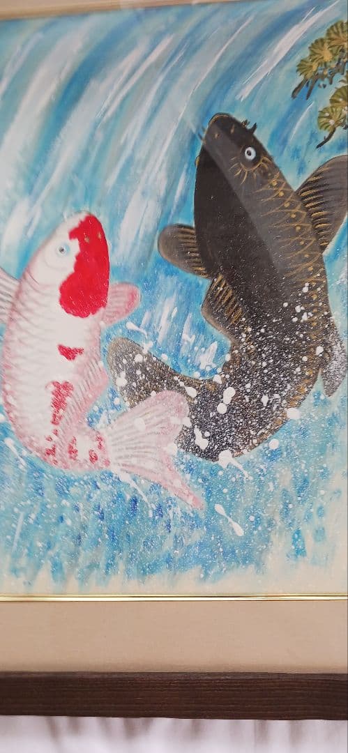 夫婦滝登鯉を田中秀光の直筆画、F6 送料無料です