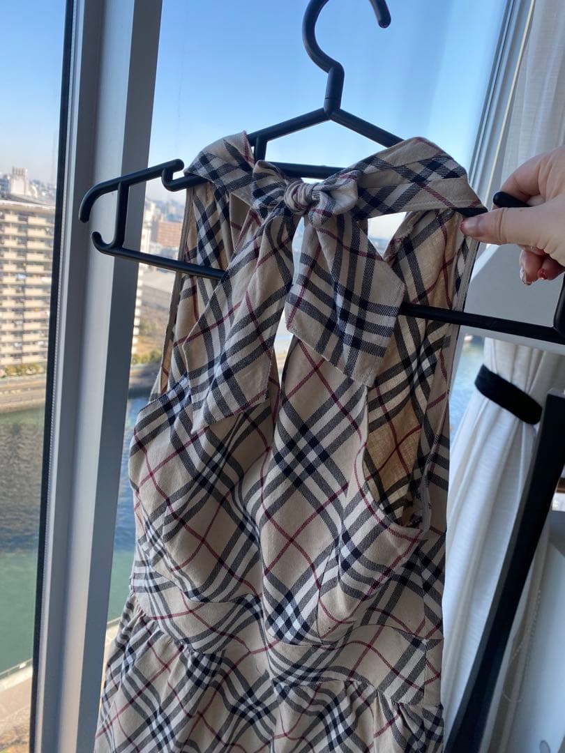 バーバリーブルーレーベル 定番ノバチェック ホルターワンピース38