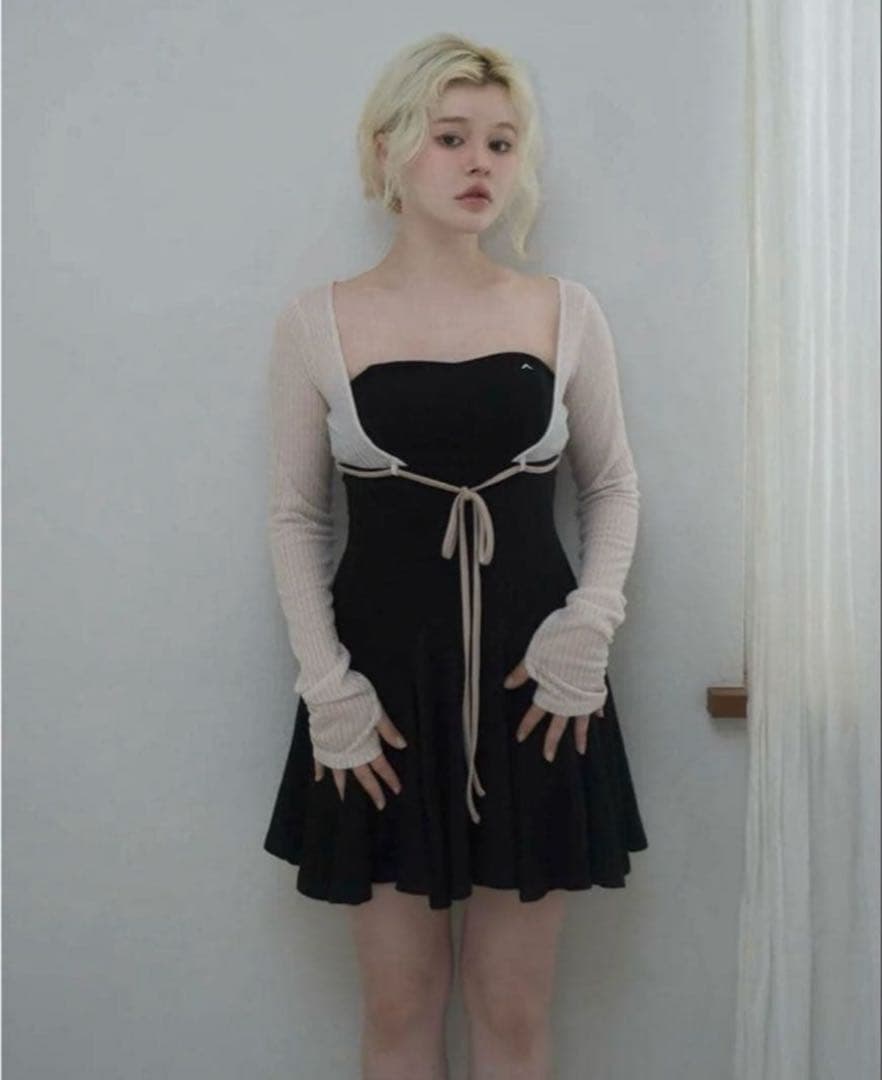 ワンピース andmary Lona ribbon mini dress black