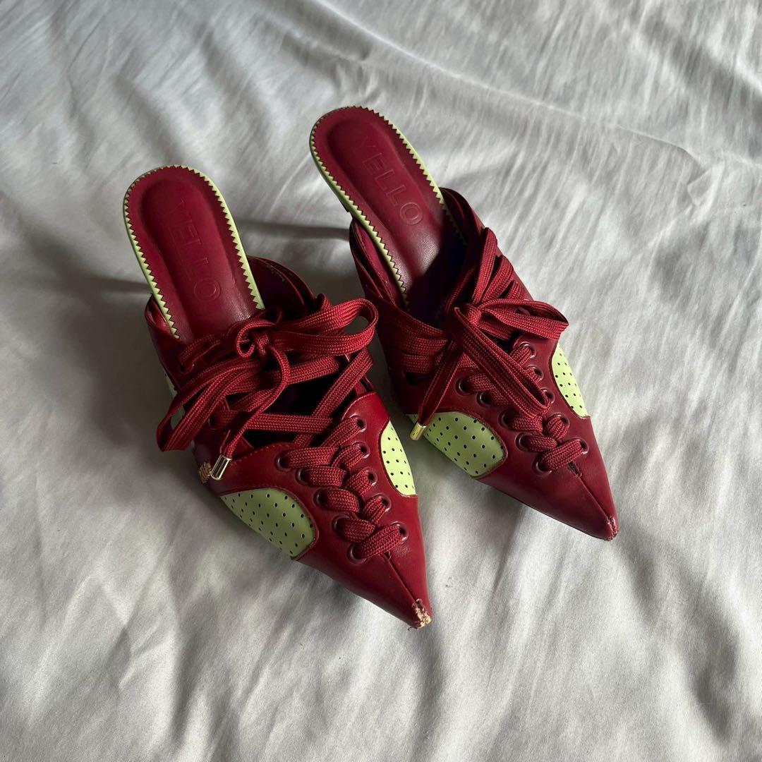 YELLOイエロ　ミュール　ヒール　赤