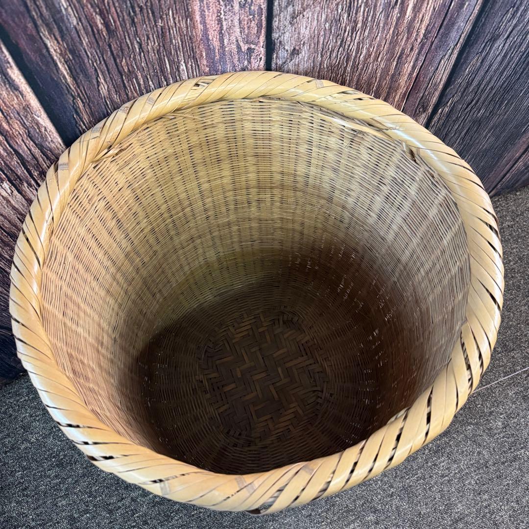 竹籠 六つ目編み 籠 アンティーク レトロ バスケット 蚤の市 筒型バスケット