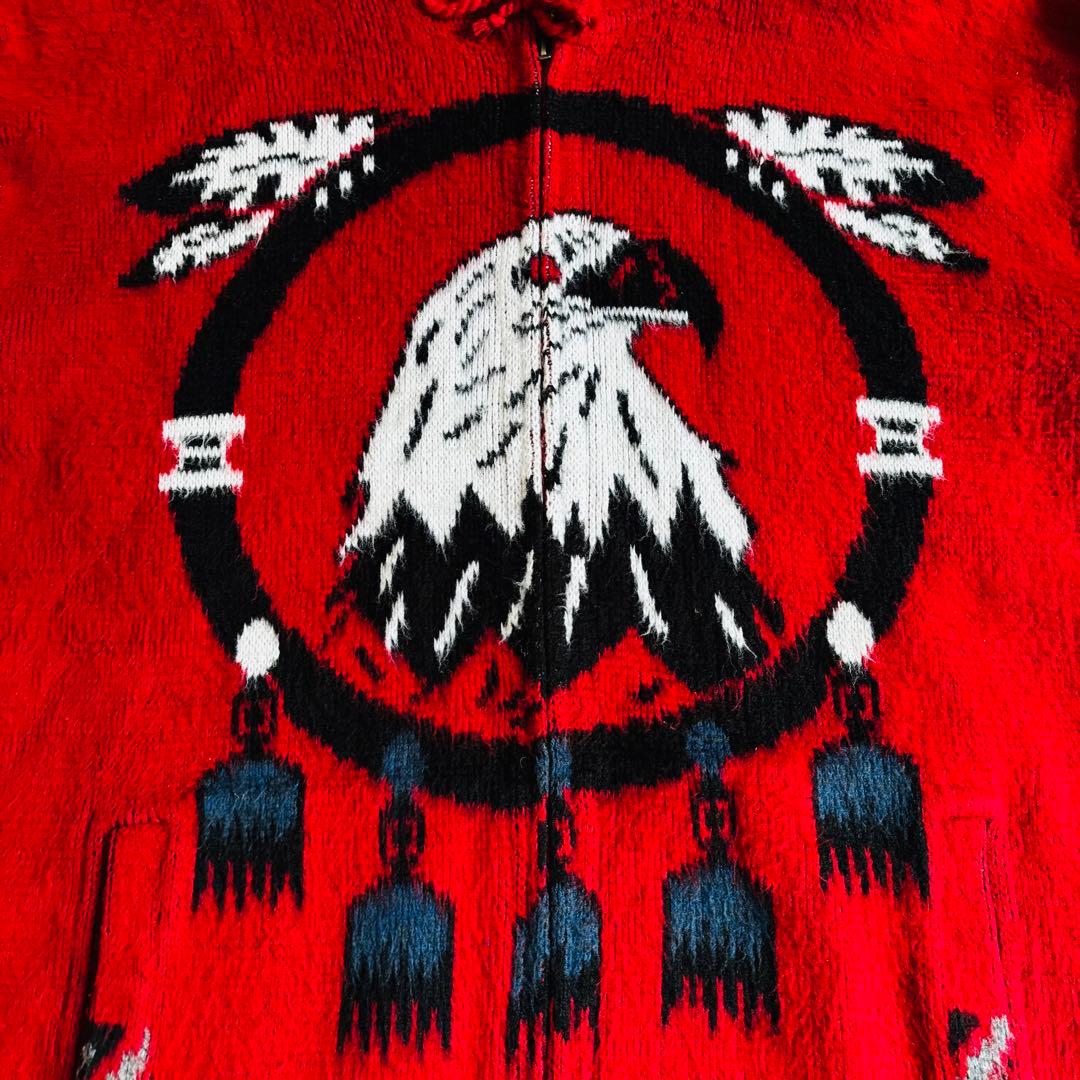 90s ヴィンテージ　エクアドルニット　ジップパーカー　総柄　イーグル　希少　L