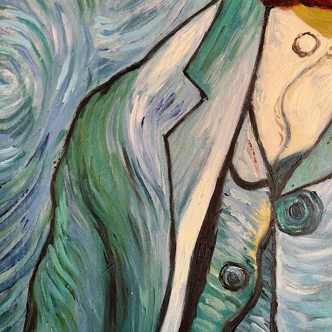 ★秀作★ 手書き油絵 ゴッホ 自画像 額付き 肉筆絵画 インテリア 油彩画