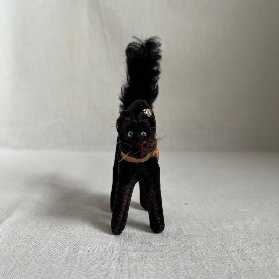 【最小】アンティーク　シュタイフ　トムキャット　黒ねこ