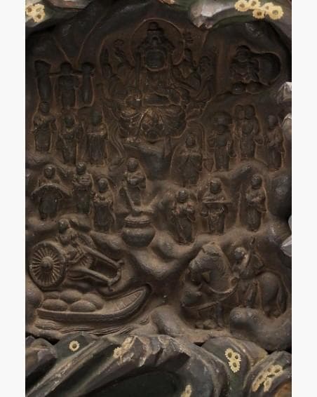 ◆『 大佛師 法橋運長作「弁財天 灰像座体仏」空海花押刻 木彫/泥仏』仏像◆