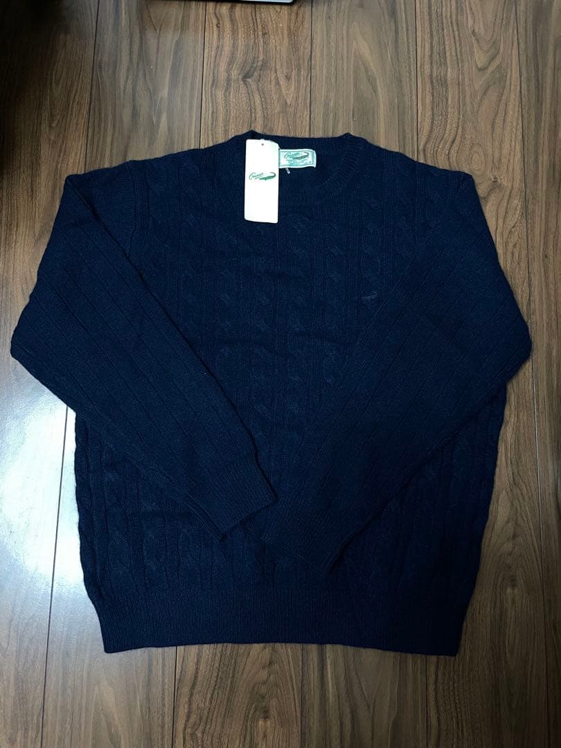 ［美品］クロコダイル　カシミヤケーブルニット Lサイズ ネイビー