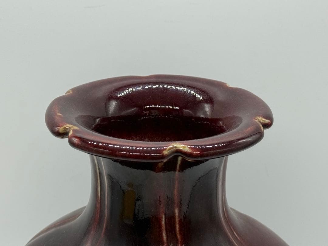 中国　雍正年製　辰砂釉花口瓶　紅釉　送料込み251202