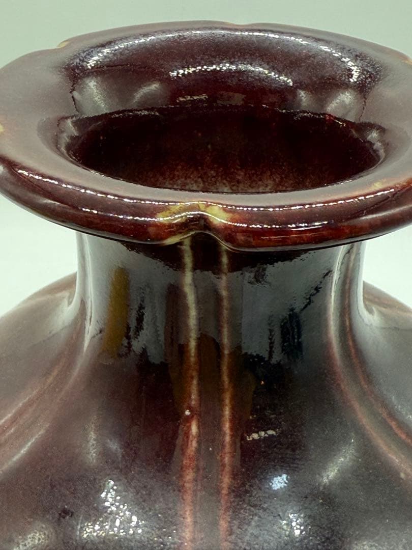 中国　雍正年製　辰砂釉花口瓶　紅釉　送料込み251202