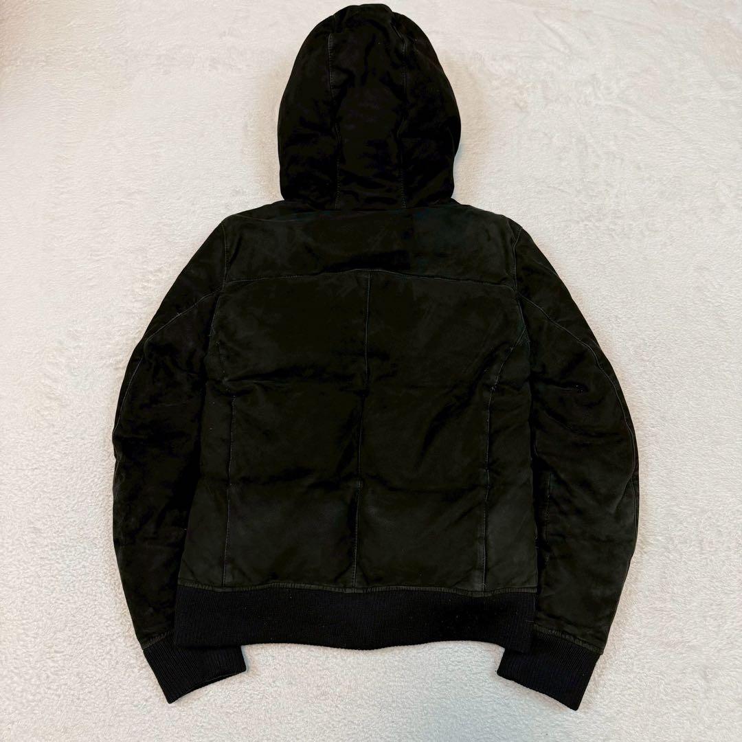 イサムカタヤマバックラッシュ レザー ダウンジャケット ラムレザー フード