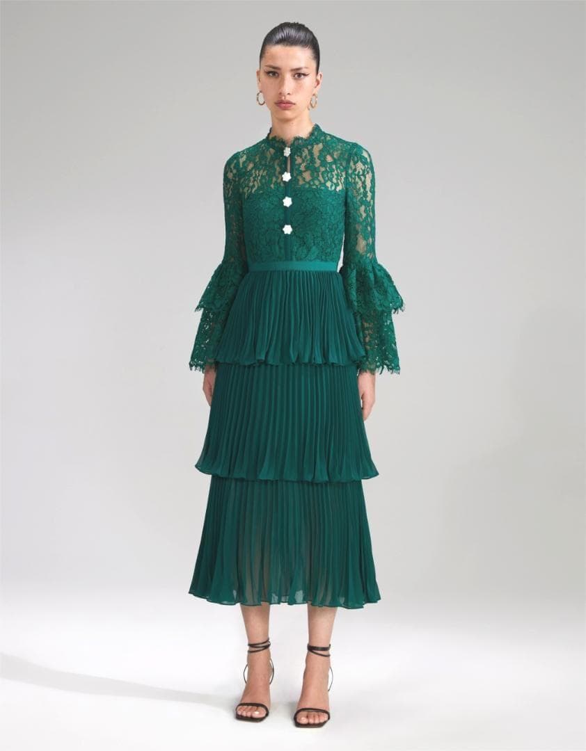 桃*子様 セルフポートレイト ティアード ワンピース プリーツ レース UK8