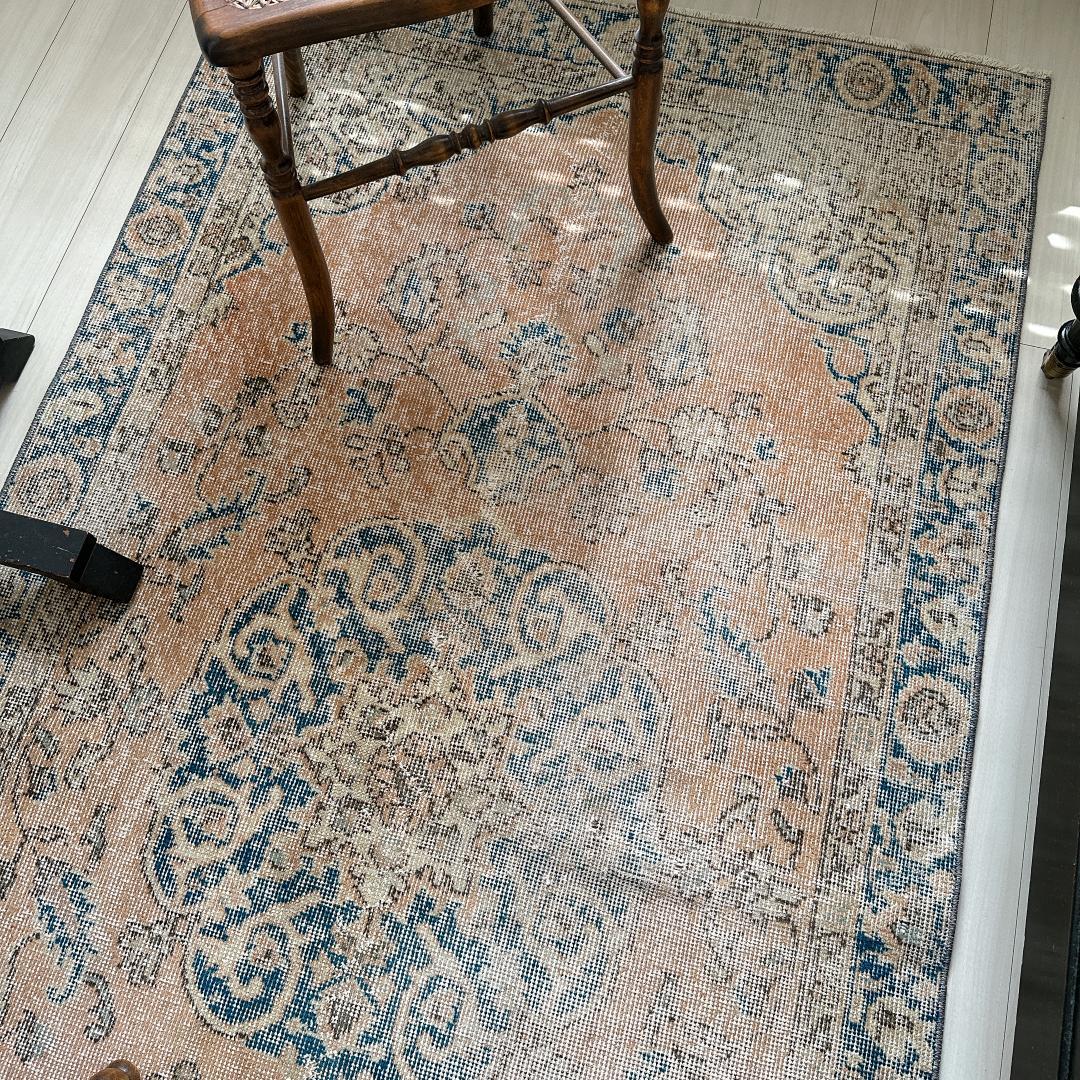 トルコヴィンテージラグ A43 オレンジ キャメル ネイビー ブルー グリーン