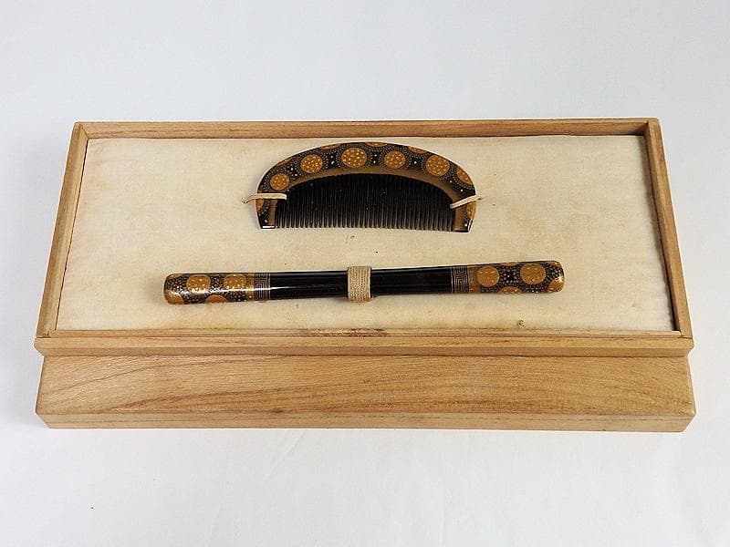 和装アクセサリー　アンティーク 櫛・笄セット　切金入蒔絵　C559A-fbeo