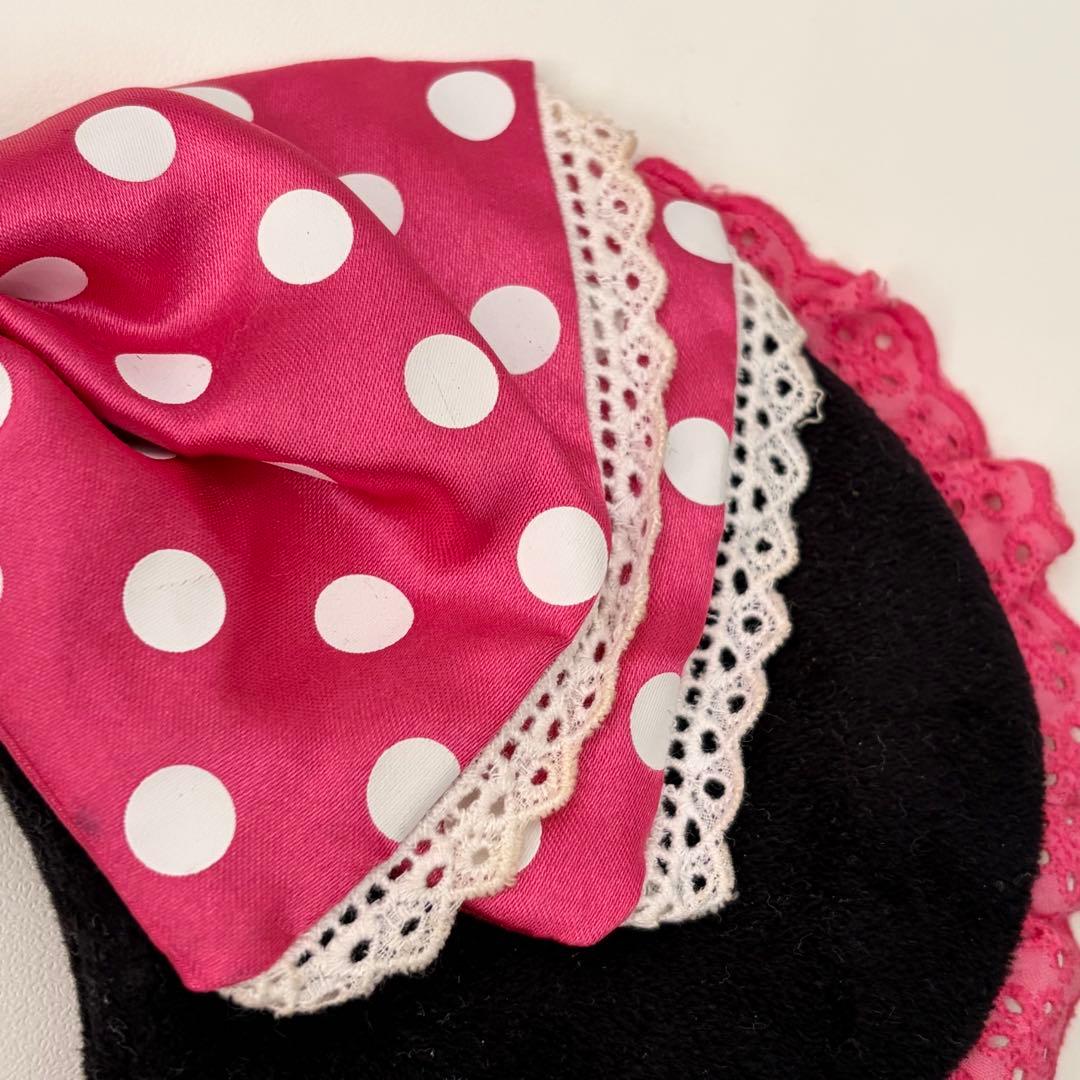 ミニーちゃん 水玉リボン ピンク イヤリング付カチューシャ