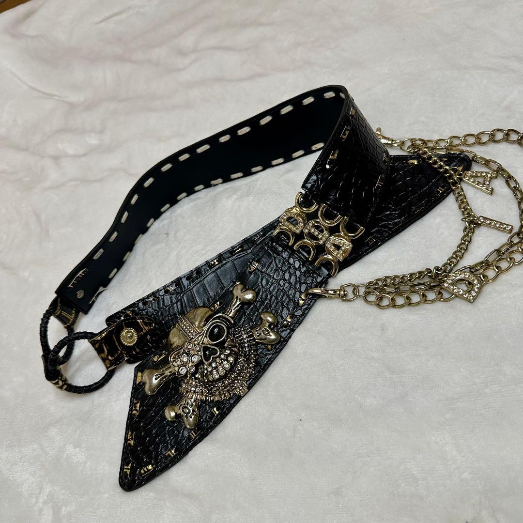 【d.i.a.】ダイヤ スカルバックルロゴベルト クロコ型押し