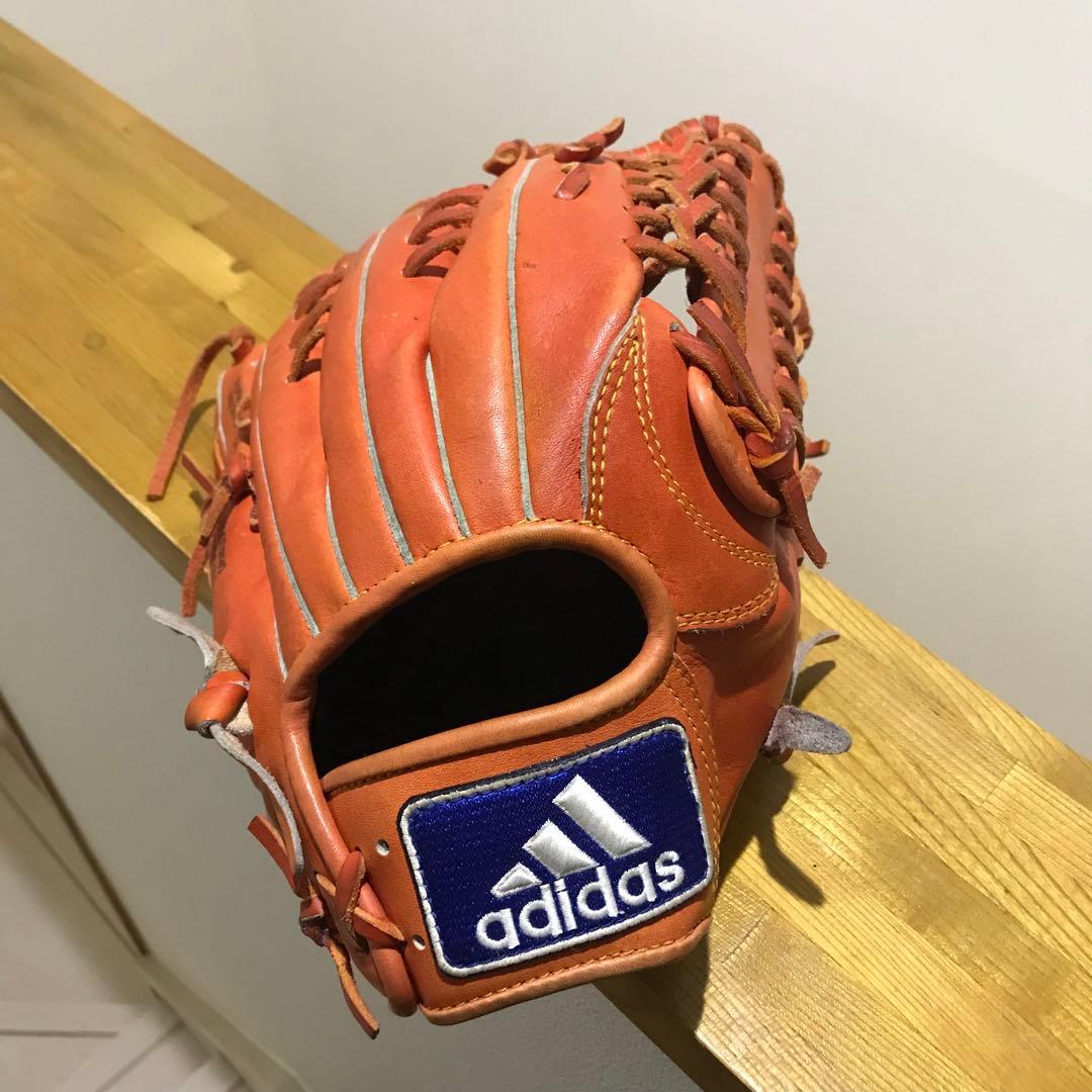 adidas 大人用 外野手 軟式野球グローブ オレンジ レザー