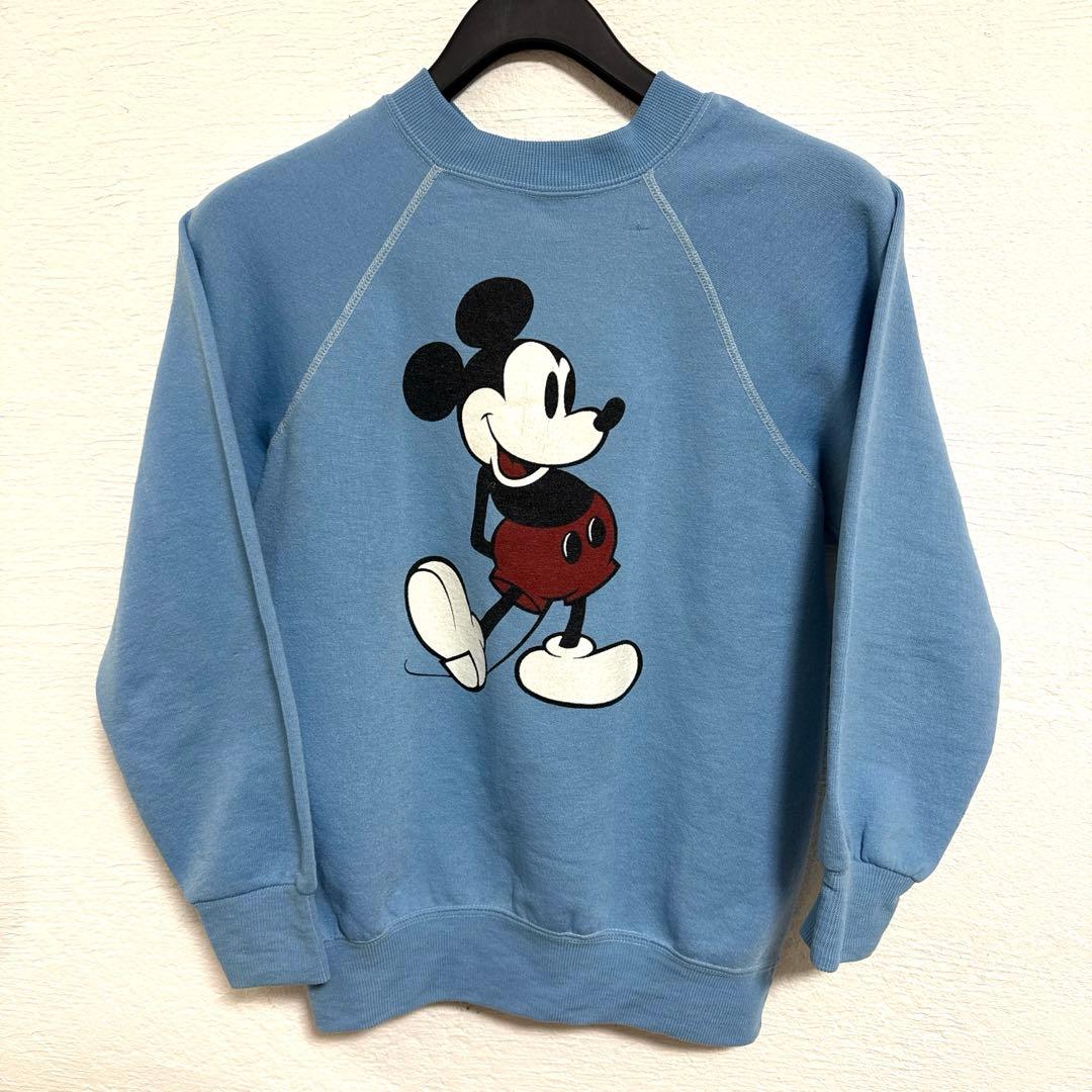 70s 80s Disney ディズニー 白足ミッキー スウェット M