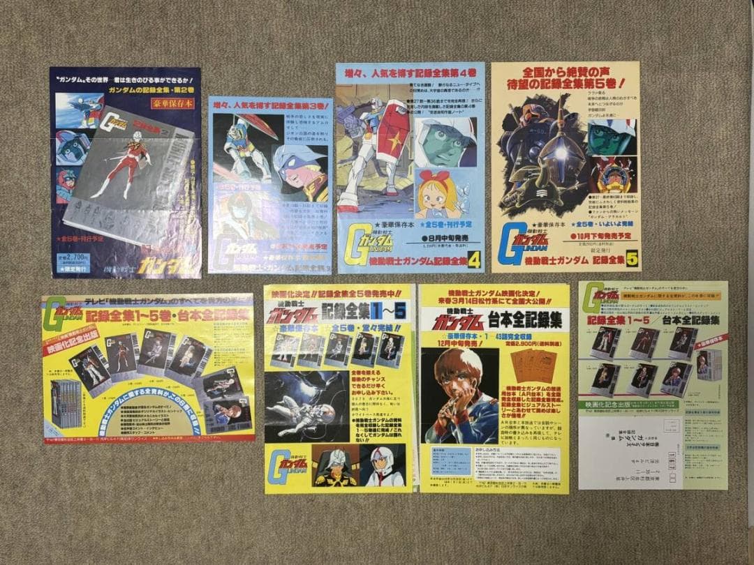 「機動戦士ガンダム　記録全集」「台本記録全集」　ＰＲ用フライヤー8枚　チラシ