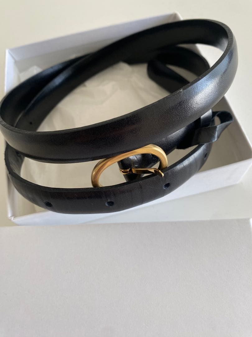 マメ　クロゴウチ ブラックレザー ベルト ゴールドバックル